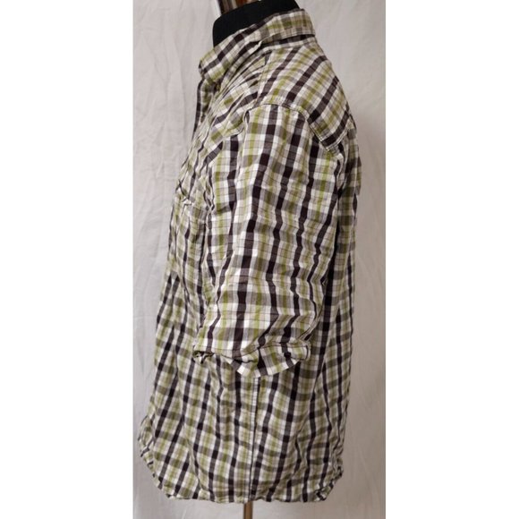 Carhartt Relaxed Fit Mens Large Green Brown Plaid Short Sleeve Button Work Shirt - Picture 6 of 12